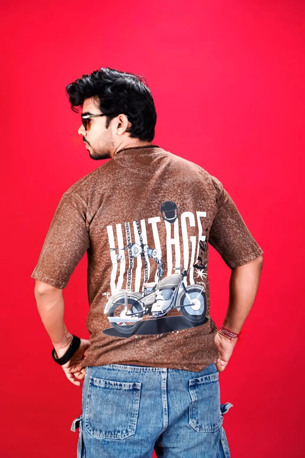 Acid Wash Oversize Tee Brown Printed – Vintage